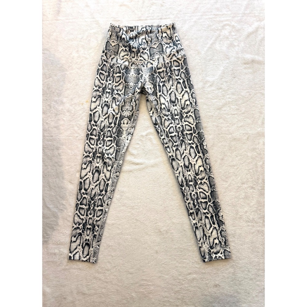Savvi Fit Womens Snakeskin Print High Waisted Leggings Gray White Size Small